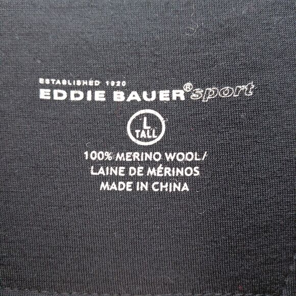 Eddie Bauer Sport Sweater Men Large Tall Black 1/4 Zip Merino Wool Nordic Ski - Picture 6 of 10